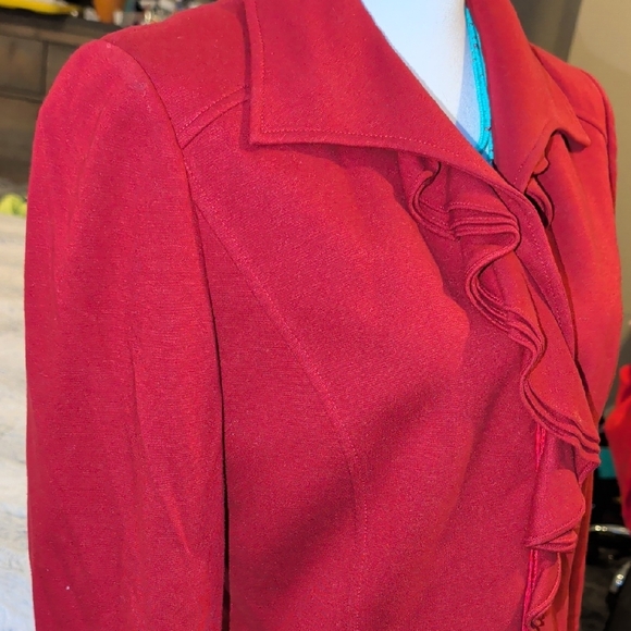Chic Red Ruffle Women's Blazer - Picture 4 of 12